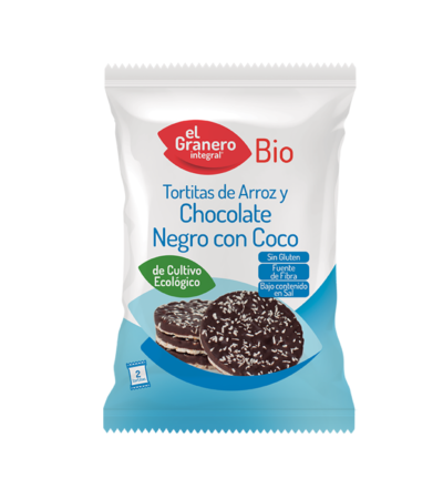 Рисовые и черные шоколадные тортики с безглютеновым био-кокосом, 33 г, цельный барн
